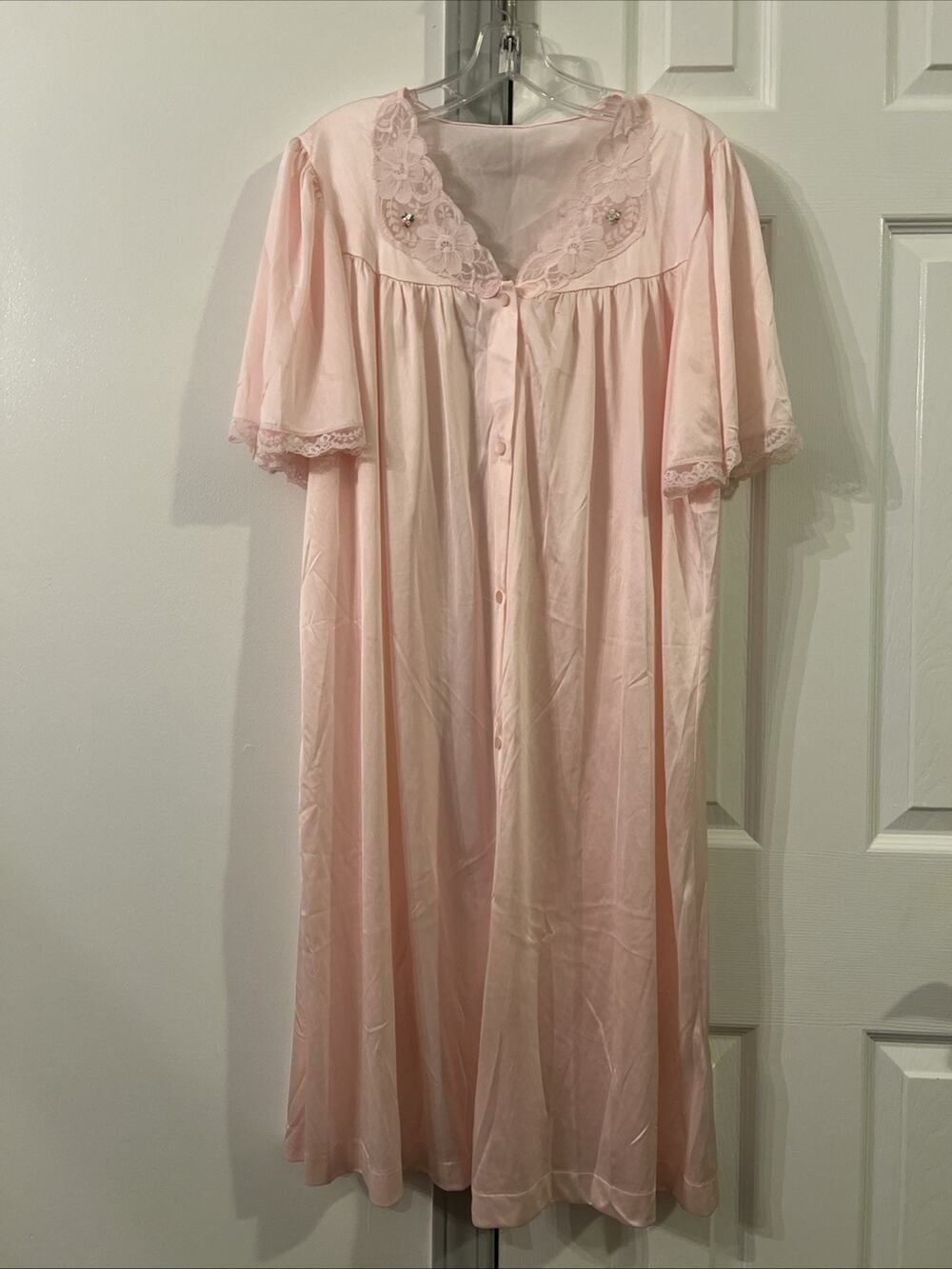 Vintage Pinehurst Lingerie Short Sleeve Night Gown Light Pink Size Large